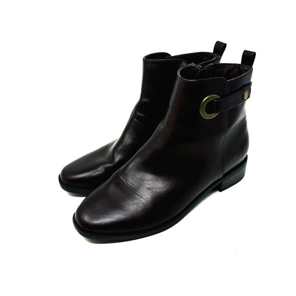 Ann Taylor Womens Ankle Leather Boots Round Toe Cherry Zipped Sides Sz 6.5 - Picture 1 of 15